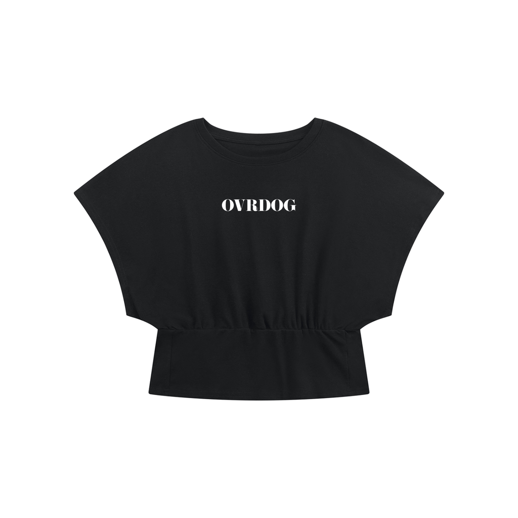BLACK PRINTED OVRDOG CROP T-SHIR