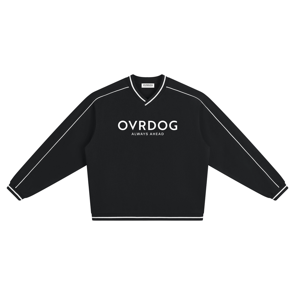 BLACK PRINTED OVRDOG V-NECK SWEATSHIRT