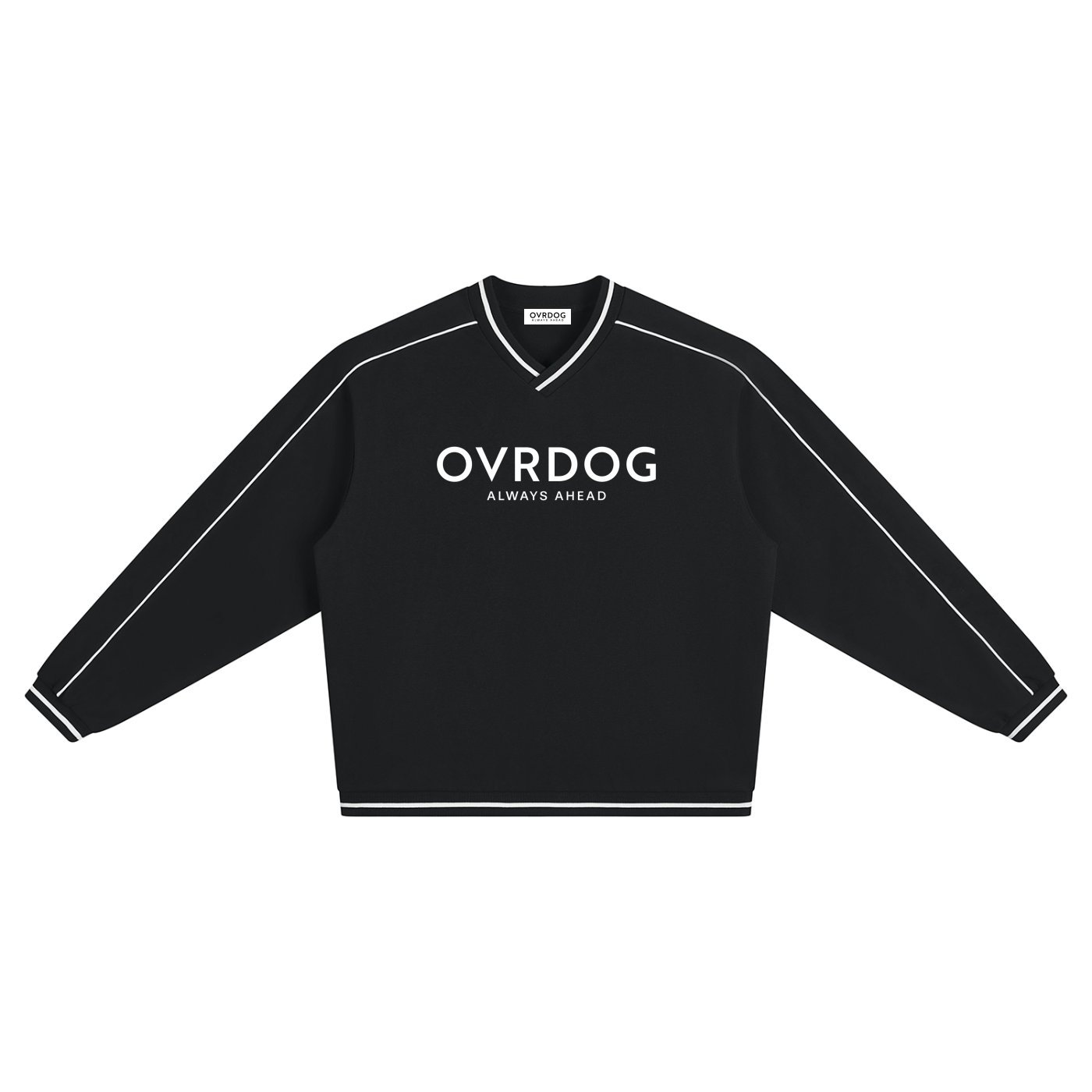 BLACK PRINTED OVRDOG V-NECK SWEATSHIRT