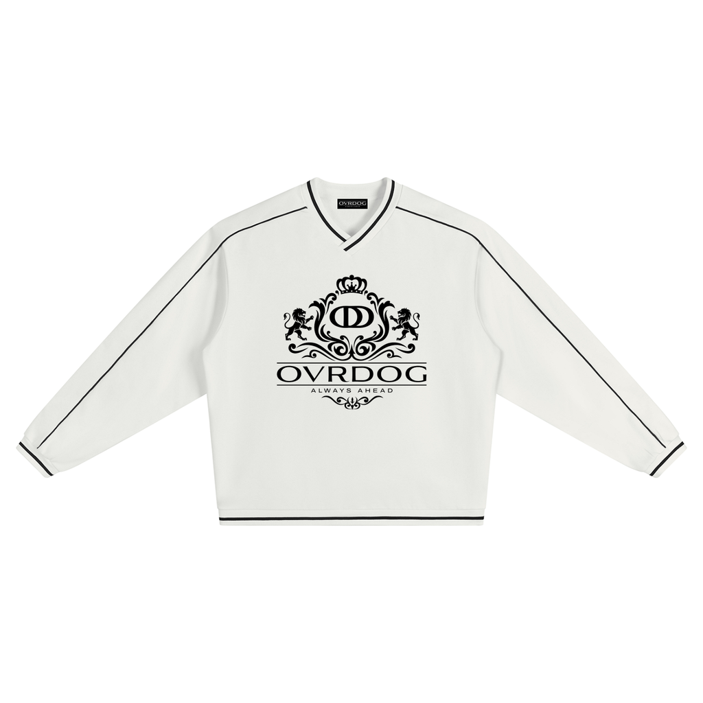 WHITE PRINTED OVRDOG V-NECK SWEATSHIRT
