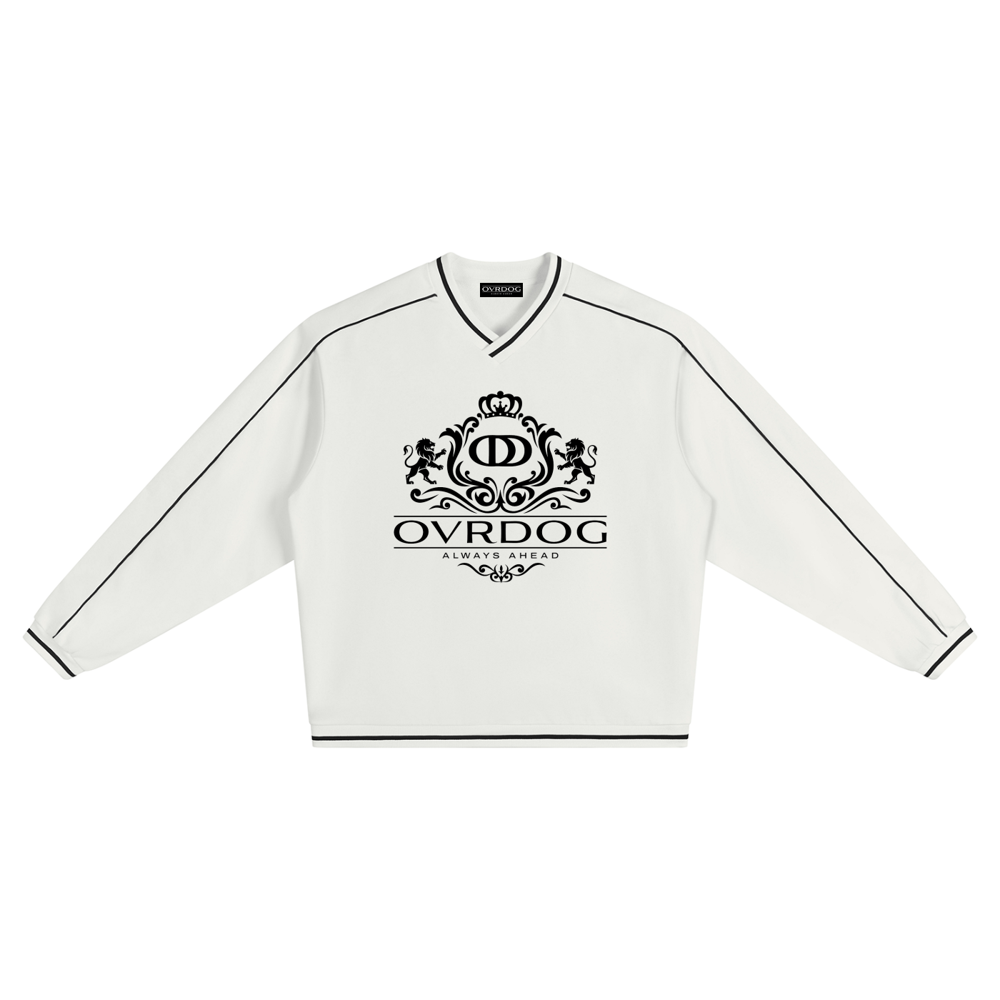 WHITE PRINTED OVRDOG V-NECK SWEATSHIRT