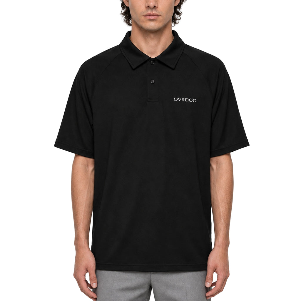 BLACK PRINTED OVRDOG POLO SHIRT