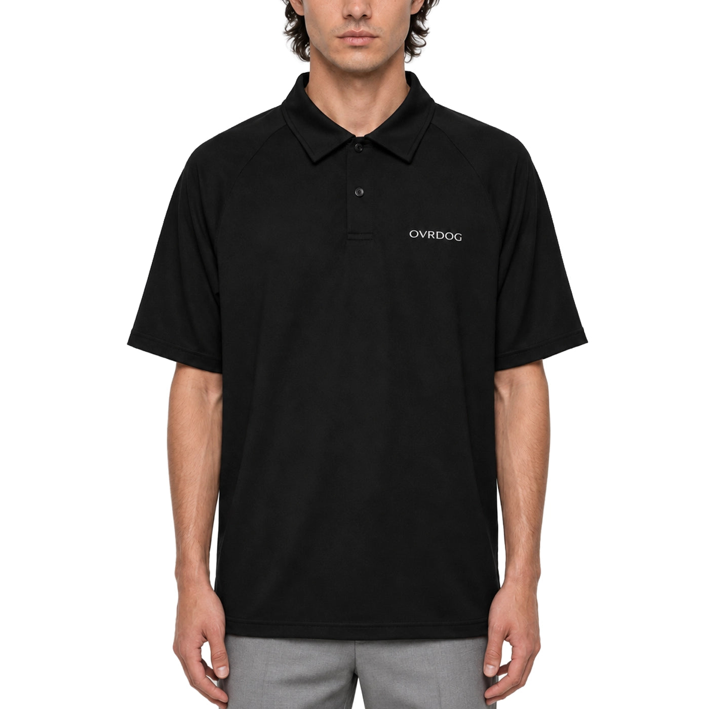BLACK PRINTED OVRDOG POLO SHIRT