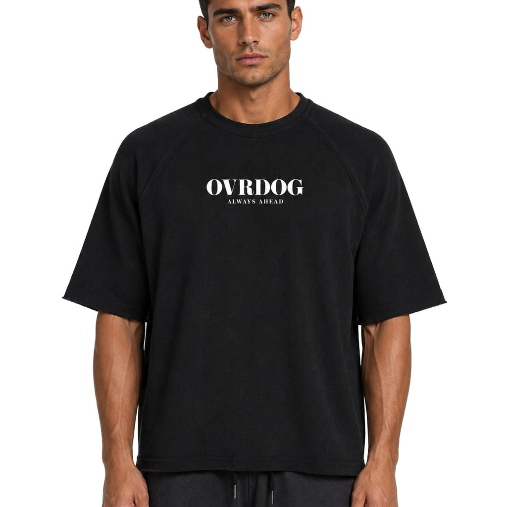 BLACK PRINTED OVRDOG WAFFLE T-SHIRT