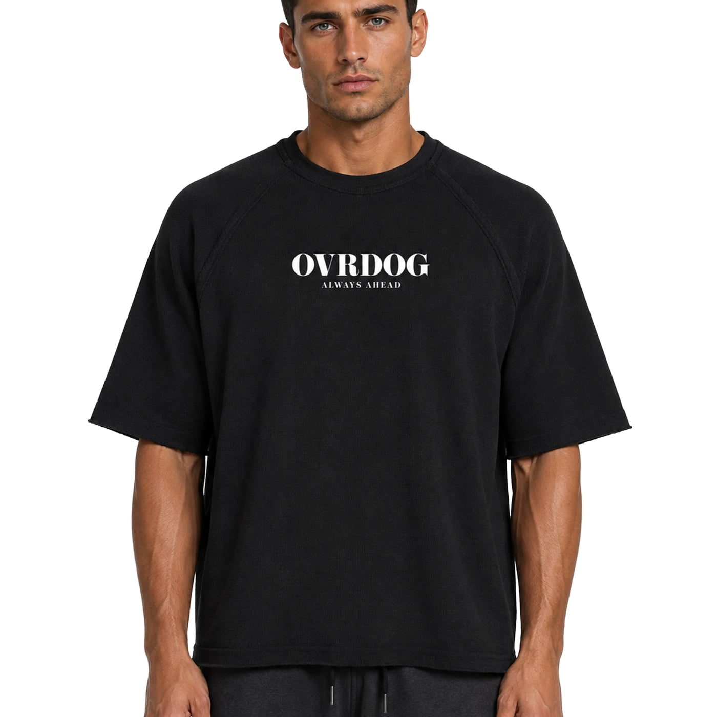 BLACK PRINTED OVRDOG WAFFLE T-SHIRT