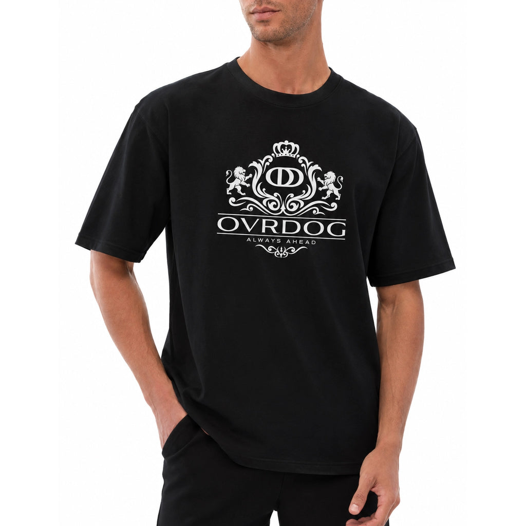 BLACK PRINTED OVRDOG CREST T-SHIRT