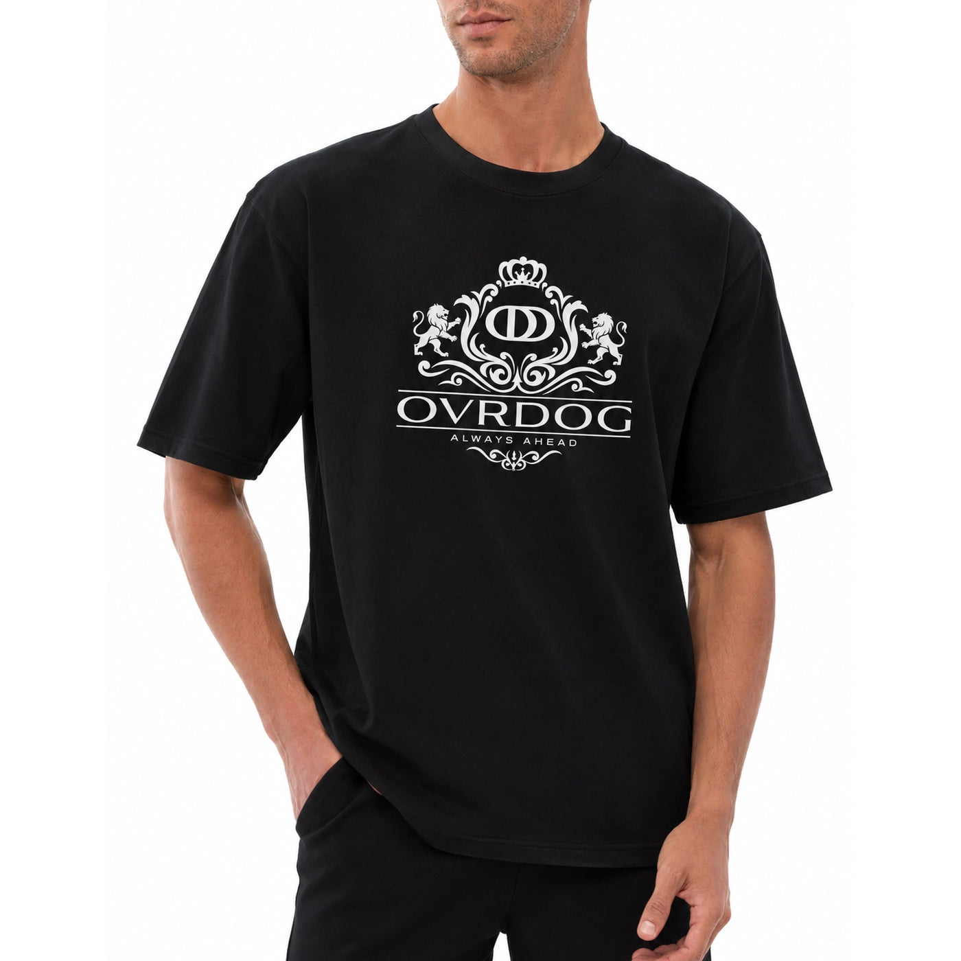 BLACK PRINTED OVRDOG CREST T-SHIRT