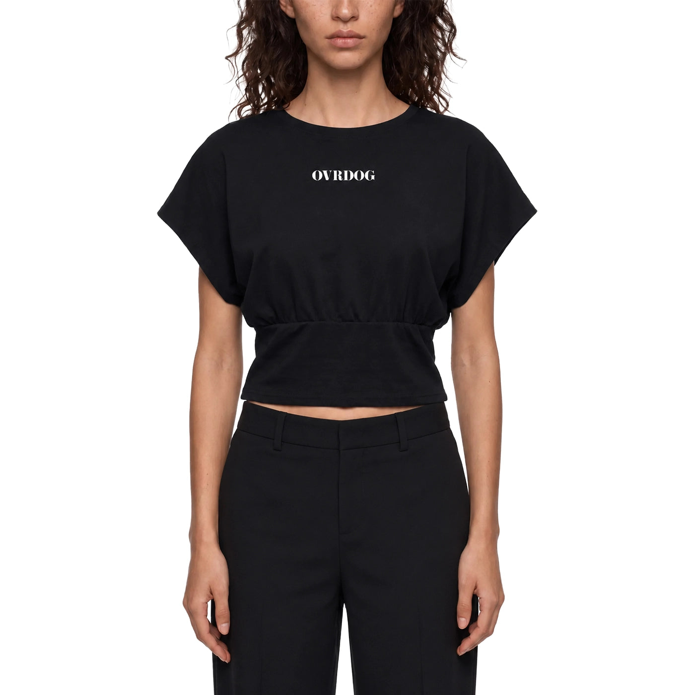 BLACK PRINTED OVRDOG CROP T-SHIRT