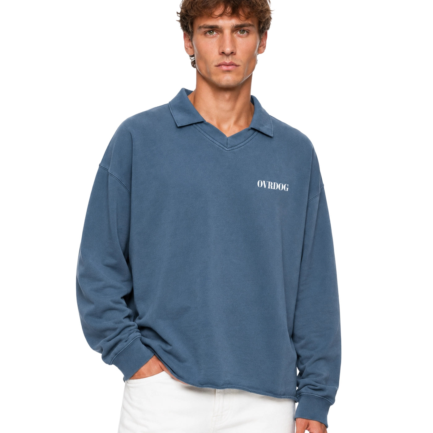 BLUE PRINTED OVRDOG COLLAR SWEATSHIRT