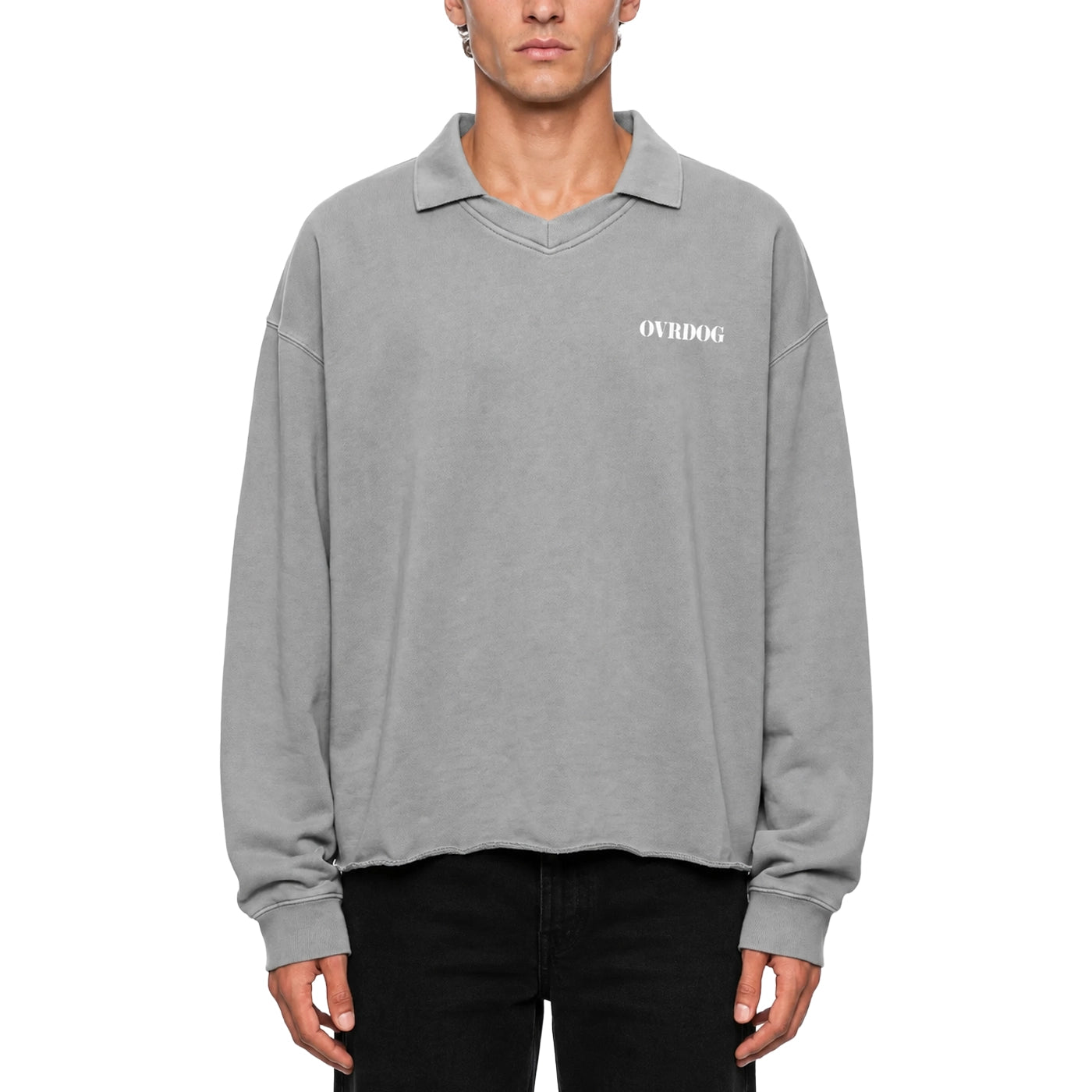 GRAY PRINTED OVRDOG COLLAR SWEATSHIRT