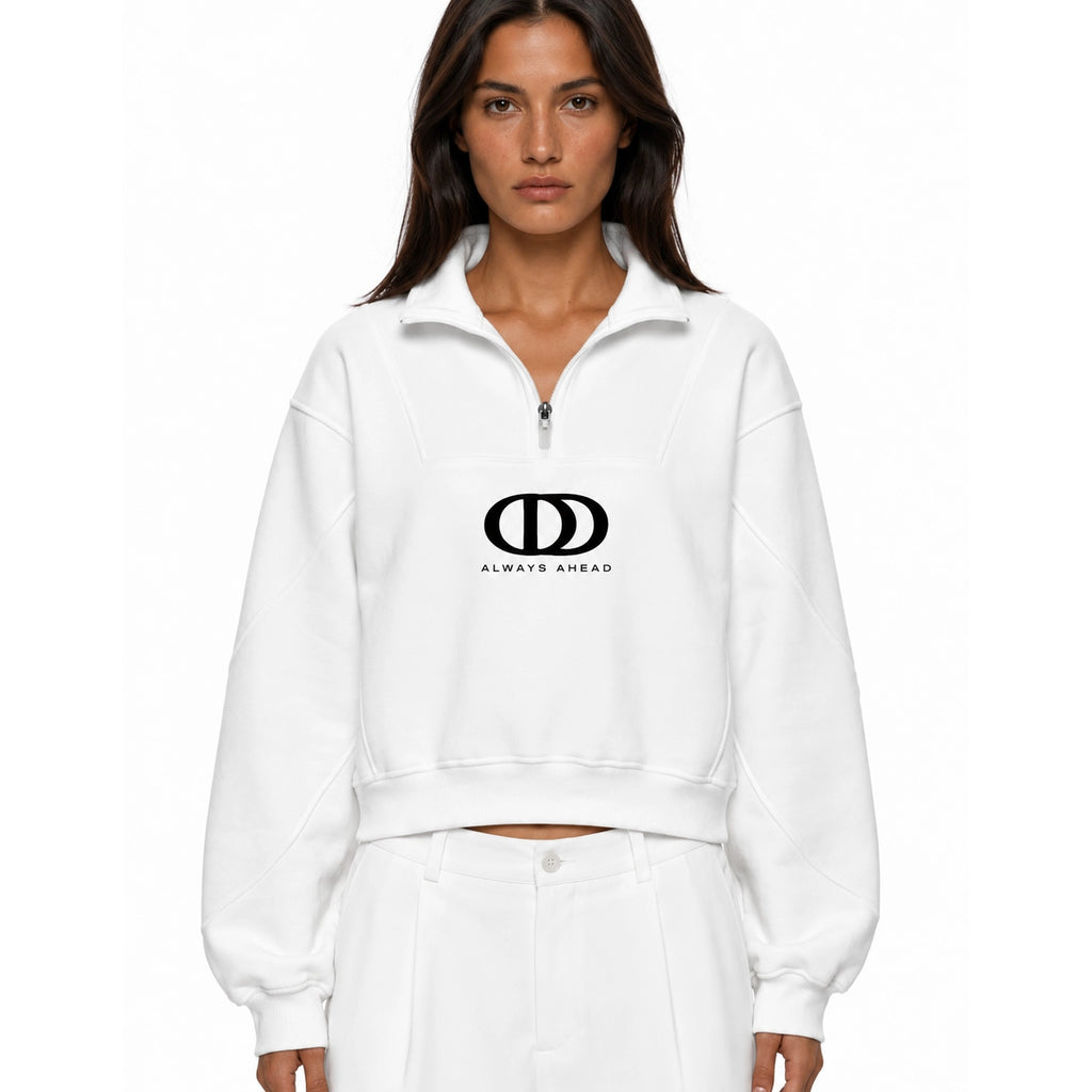 WHITE PRINTED OVRDOG OD QUARTER ZIP SWEATSHIRT