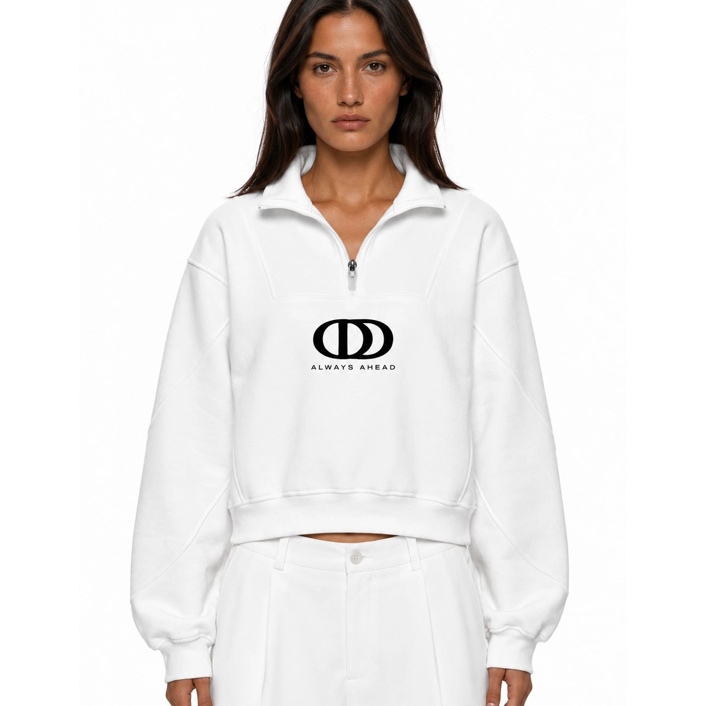 WHITE PRINTED OVRDOG OD QUARTER ZIP SWEATSHIRT